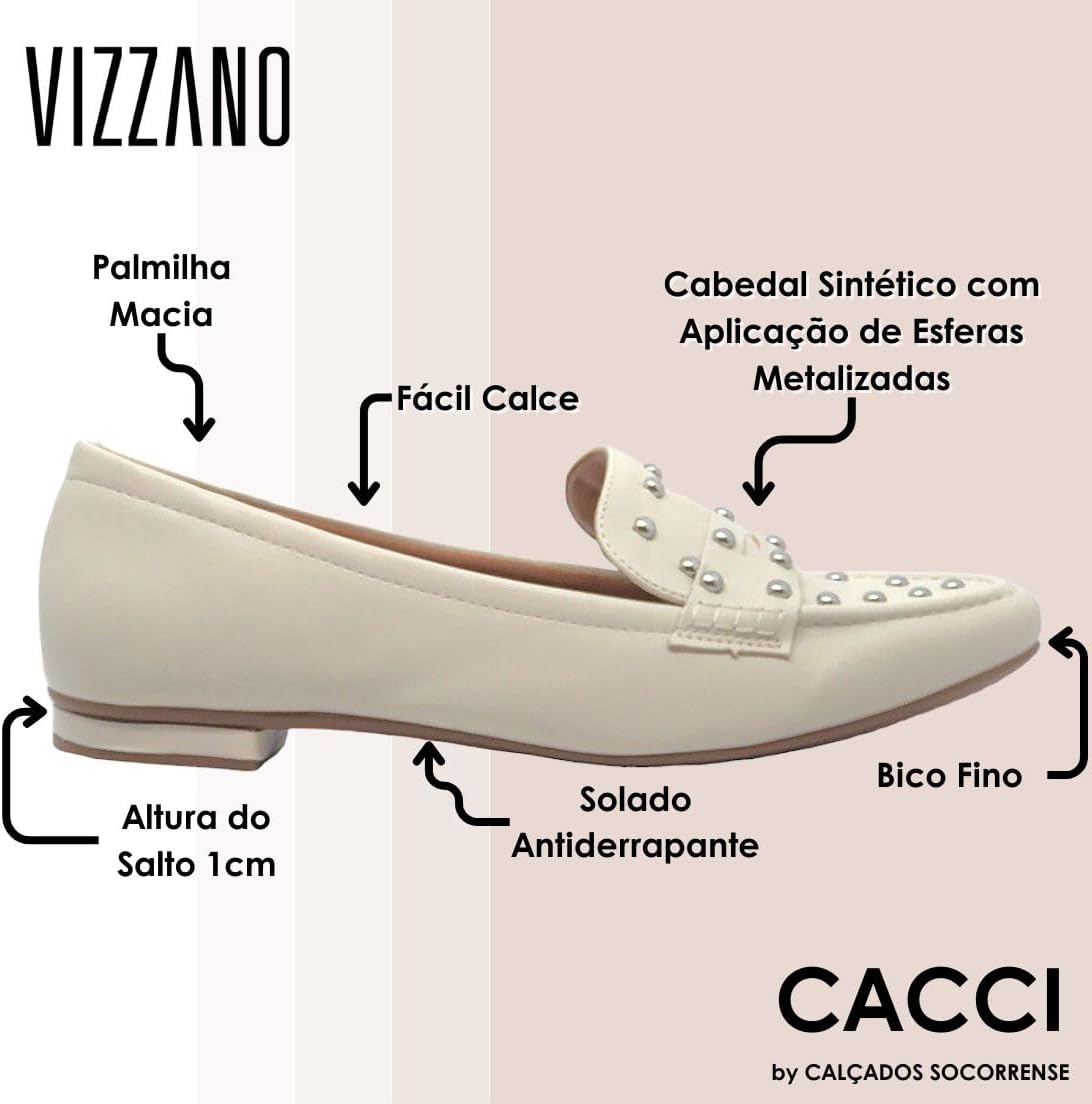 Sapato Vizzano Feminino Mocassim Conforto Esferas